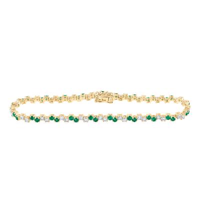 14K Yellow Gold 3-1/2 Ct Round Emerald Diamond Tennis  Colored Bracelet