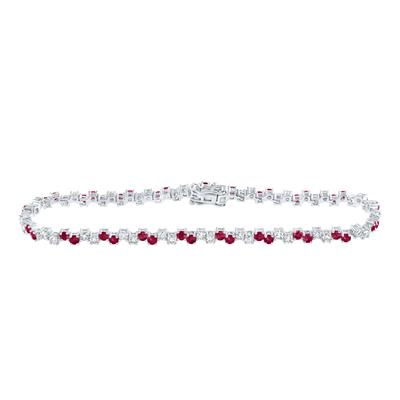 14K White Gold 3-3/4 Ct  Round Ruby Diamond Tennis  Colored Bracelet