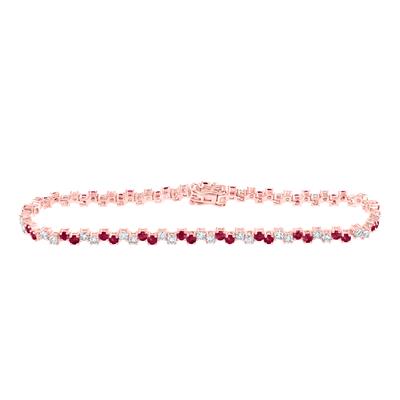 14K Rose Gold 3-5/8 Ct Round Ruby Diamond Tennis Colored Bracelet