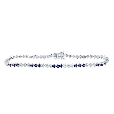 14K White Gold 1-3/4 Ct Round Blue Sapphire Diamond Tennis Colored Bracelet