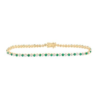 14K Yellow Gold 2-7/8 Ct Round Emerald Diamond Tennis Bracelet