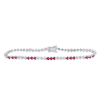 14K White Gold 1-3/4 Ct Round Ruby Diamond Tennis  Colored Bracelet