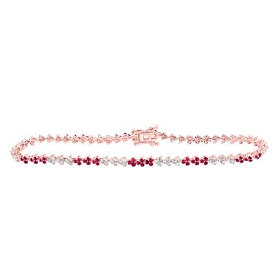 14K Rose Gold 1-3/4 Ct Round Ruby Diamond Tennis Colored Bracelet