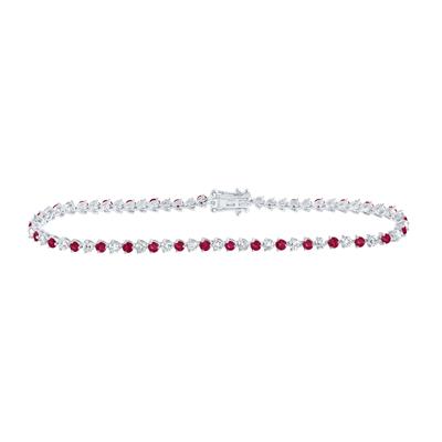 14K White Gold 3-1/4 Ct Round Ruby Diamond Tennis  Colored Bracelet