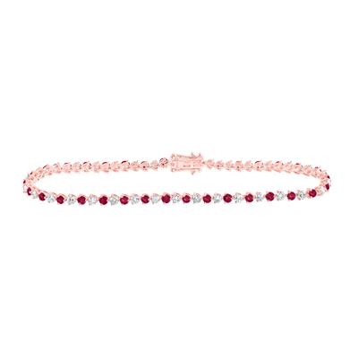 14K Rose Gold 3-3/8 Ct Round Ruby Diamond Tennis Colored Bracelet