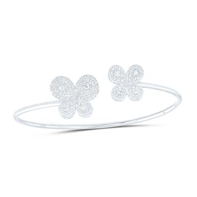 10K White Gold 5/8 Ct Round Shape Diamond Butterfly Bangle Bracelet