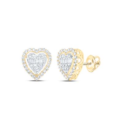 10K Yellow Gold 1/2 Ct Baguette Diamond Heart Fashion Earrings