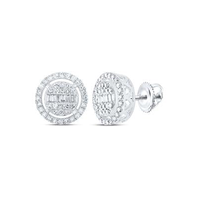 10K White Gold 1/2 Ct Baguette Diamond Circle Fashion Earrings