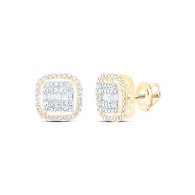 10K Yellow Gold  5/8 Ct Baguette Diamond Square Fashion Earrings