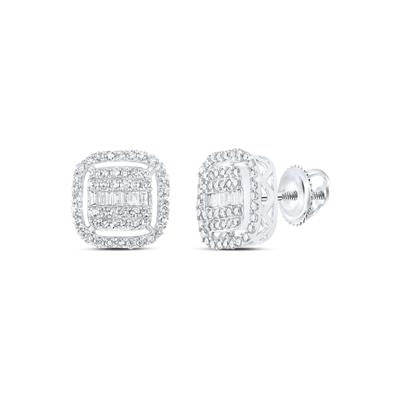 10K White Gold  5/8 Ct Baguette Diamond Square Fashion Earrings