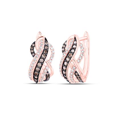 10K Rose Gold 1/2 Ct Round Brown Diamond Colored Hoop Earrings