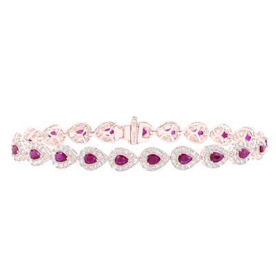 14K Rose Gold Pear Shape Natural Ruby with 5-1/2 Ct Diamond Colored Tennis Colored Bracelet