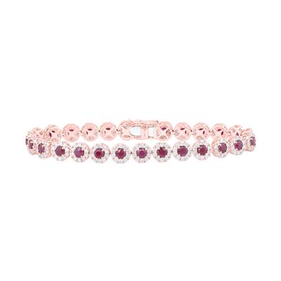 14K Rose Gold 3Ct Diamond 4Ct Ruby Colored Bracelet