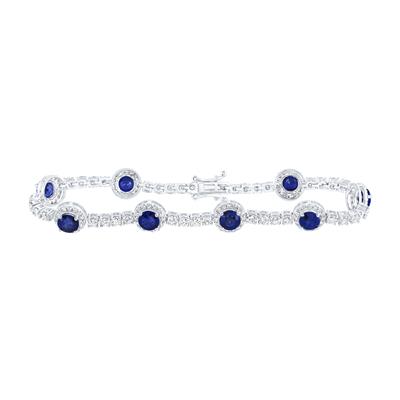 14k White Gold 8-3/4 Ct Round Blue Sapphire Diamond Fashion Colored Bracelet