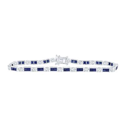 14k White Gold 7-1/4 Ct Princess Blue Sapphire Diamond Tennis Colored Bracelet