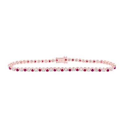 14K Rose Gold 2-1/4 Ct Round Ruby Diamond Single Row Tennis Colored Bracelet