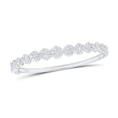 14K White Gold 2-3/4 Ct Diamond Flower Bangle Bracelet