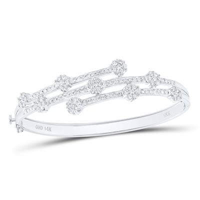 14K White Gold 2-5/8 Ct Diamond Flower Bangle Bracelet