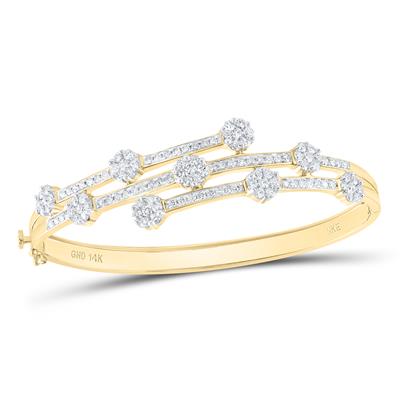 14K Yellow Gold 2-5/8 Ct Diamond Flower Bangle Bracelet