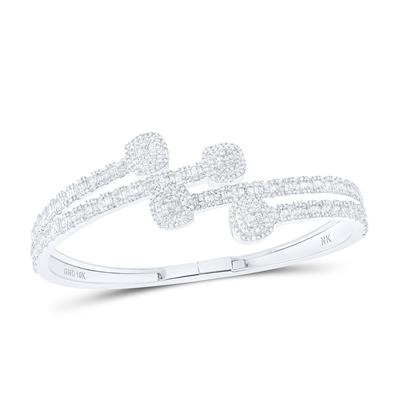 10K White Gold 3-1/4Ct Diamond Cuff Bangle Bracelet