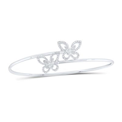 10K White Gold 3/8Ct Diamond Butterfly Fashion Bangle Bracelet