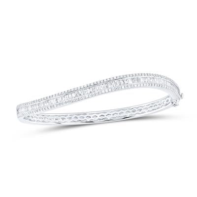 14K White Gold 2-1/3Ct Diamond Fashion Bangle Bracelet