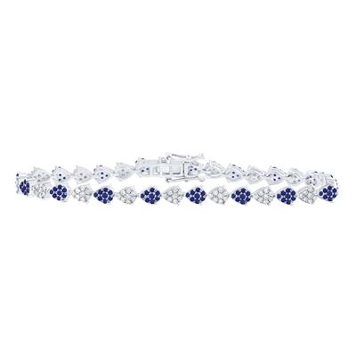 10K White Gold 1Ct Diamond 1-1/5Ct Blue Sapphire Natural Gem Colored Bracelet