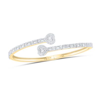 10K Yellow Gold 1-7/8Ct Diamond Heart Ladies Cuff Bangle Bracelet