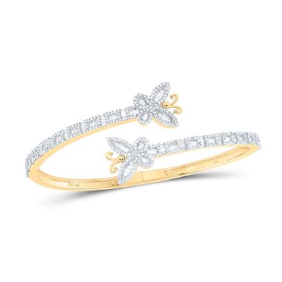 10K Yellow Gold 2Ct Diamond Butterfly Ladies Cuff Bangle Bracelet