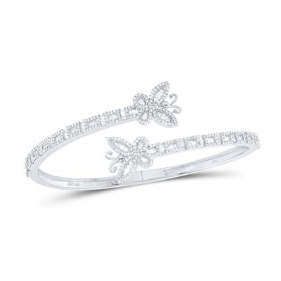 10K White Gold 2Ct Diamond Butterfly Ladies Cuff Bangle Bracelet