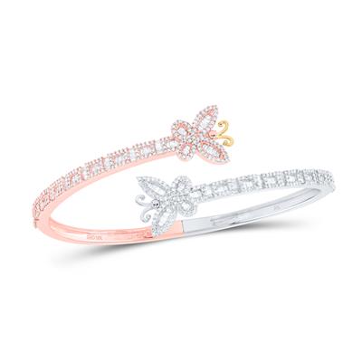 10K White/Rose 2Ct Diamond Butterfly Ladies Cuff Bangle Bracelet