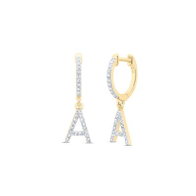 10K White Gold 1/5 Ct Diamond Letter "A" Initial Dangle Earrings