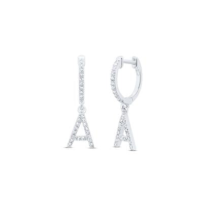 10K Yellow Gold 1/5 Ct Diamond Letter "A" Initial Dangle Earrings