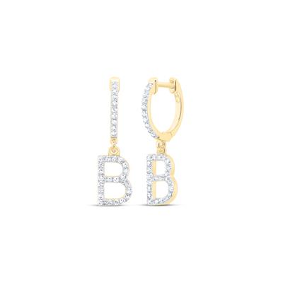 10K Yellow Gold 1/4 Ct Diamond Letter "B" Initial Dangle Earrings