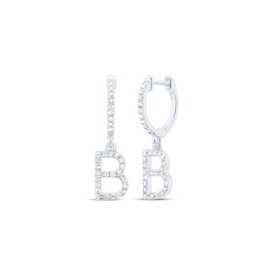 10K White Gold 1/4 Ct Diamond Letter "B" Initial Dangle Earrings