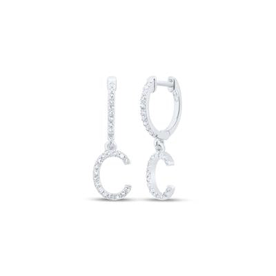 10K White Gold 1/5Ct Diamond Letter "C" Initial Dangle Earrings