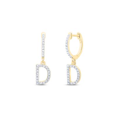 10K Yellow Gold 1/4 Ct Diamond Letter "D" Initial Dangle Earrings