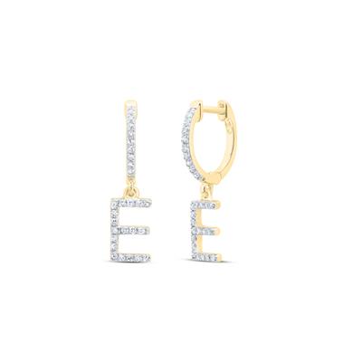 10K Yellow Gold 1/5Ct Diamond Letter "E" Initial Dangle Earrings