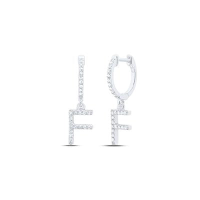 10K White Gold 1/5Ct Diamond Letter "F" Initial Dangle Earrings