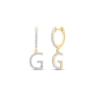 10K Yellow Gold 1/5Ct Diamond Letter "G" Initial Dangle Earrings