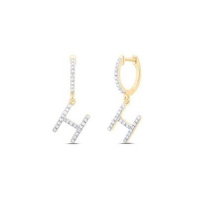 10K Yellow Gold 1/5Ct Diamond Letter "H" Initial Dangle Earrings