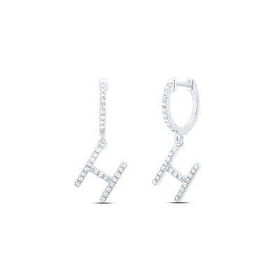 10K White Gold 1/5Ct Diamond Letter "H" Initial Dangle Earrings