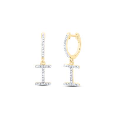 10K Yellow Gold 1/5Ct Diamond Letter "I" Initial Dangle Earrings