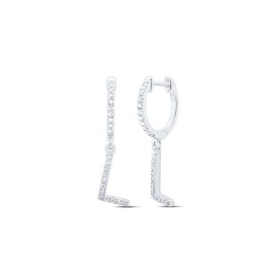 10K White Gold 1/6Ct Diamond Letter "L" Initial Dangle Earrings