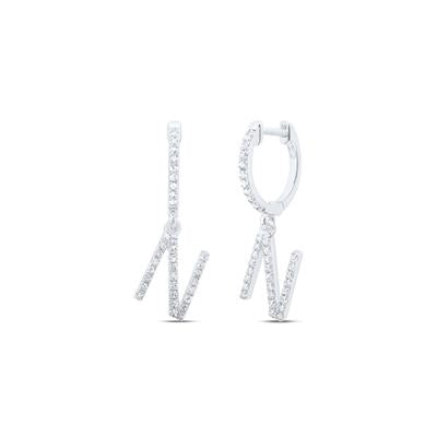 10K White Gold 1/4Ct Diamond Letter "N" Initial Dangle Earrings