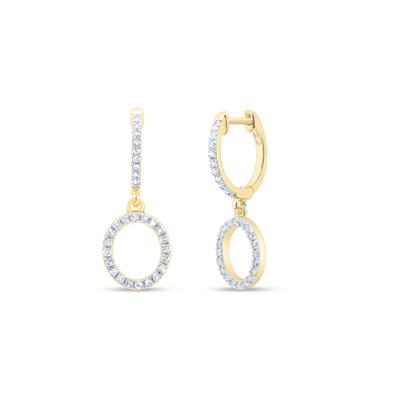 10K Yellow Gold 1/4Ct Diamond Letter "O" Initial Dangle Earrings