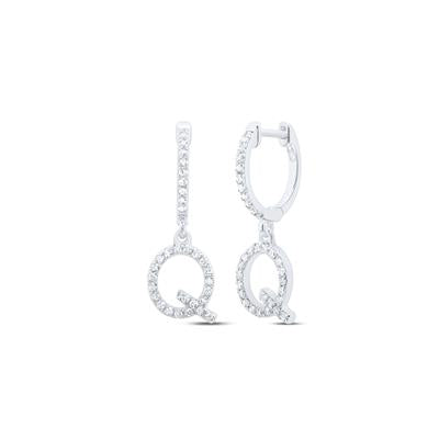 10K White Gold 1/4Ct Diamond Letter "Q" Initial Dangle Earrings