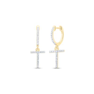 10K Yellow Gold 1/5Ct Diamond Letter "T" Initial Dangle Earrings