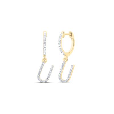 10K Yellow Gold 1/5Ct Diamond Letter "U" Initial Dangle Earrings