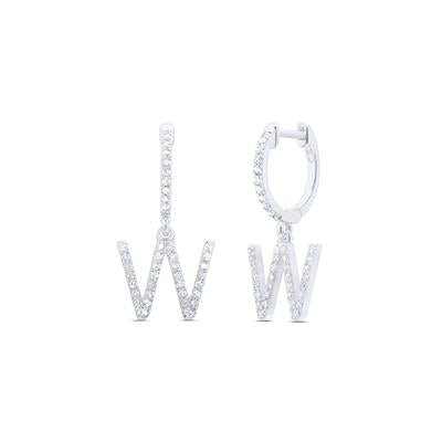 10K White Gold 1/3Ct Diamond Letter "W" Initial Dangle Earrings